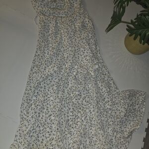 Blue Rain White and Black Floral Maxi Dress